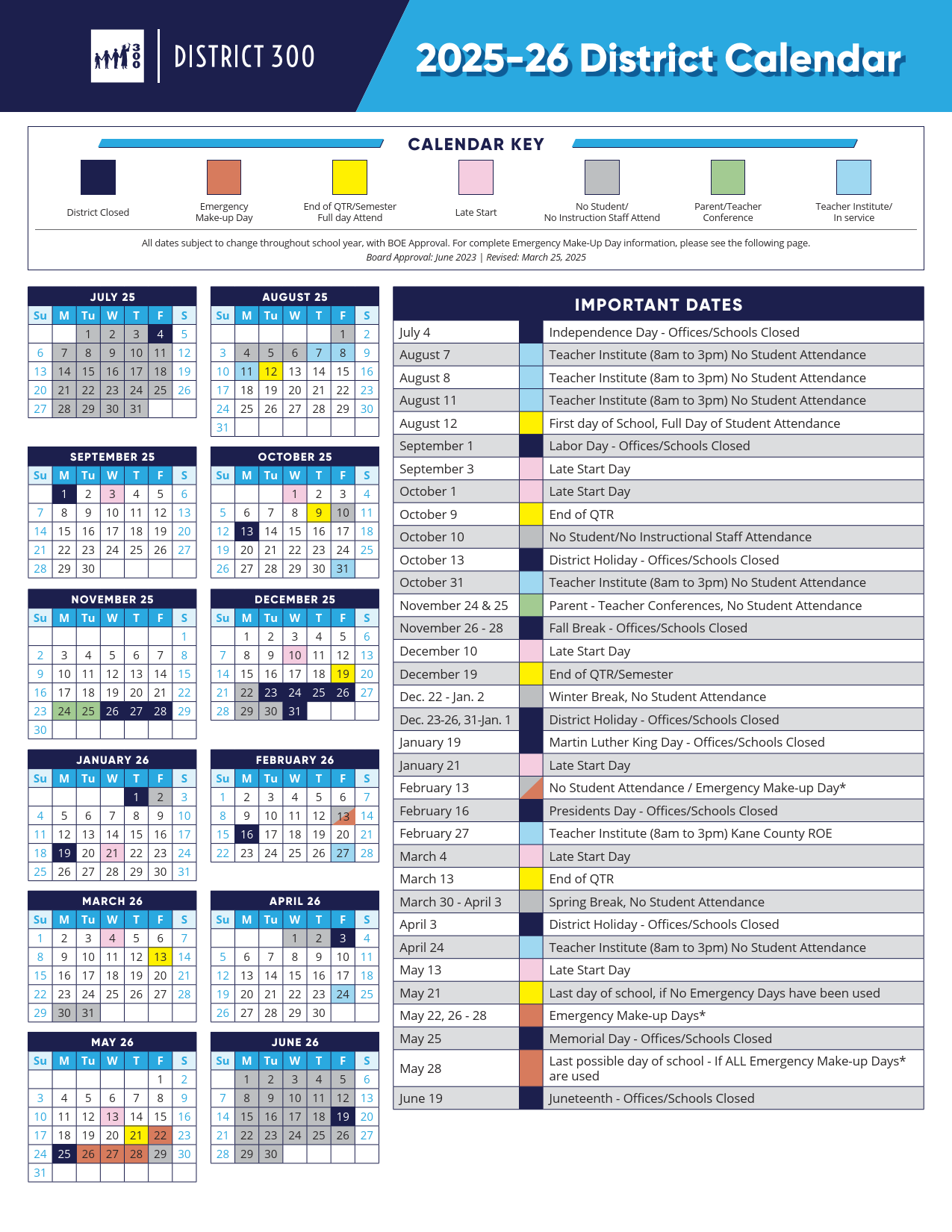 Community Unit School District 300 Calendar 25 26 PDF Revised 