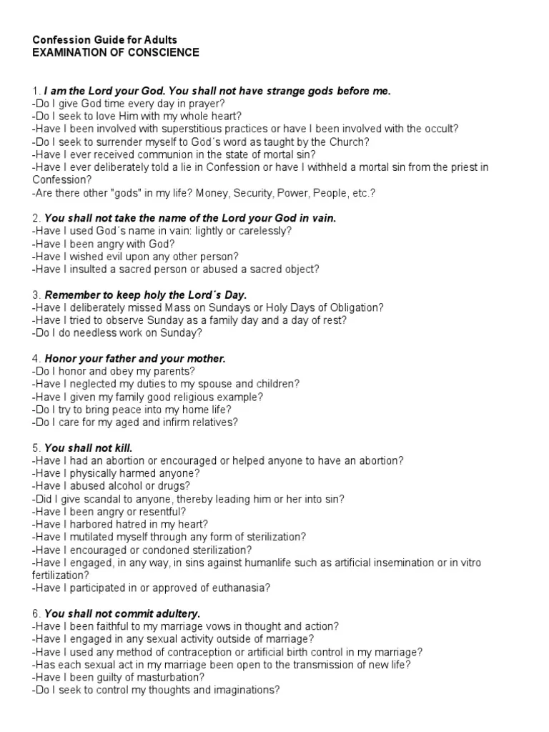 Printable Catholic Confession Guide