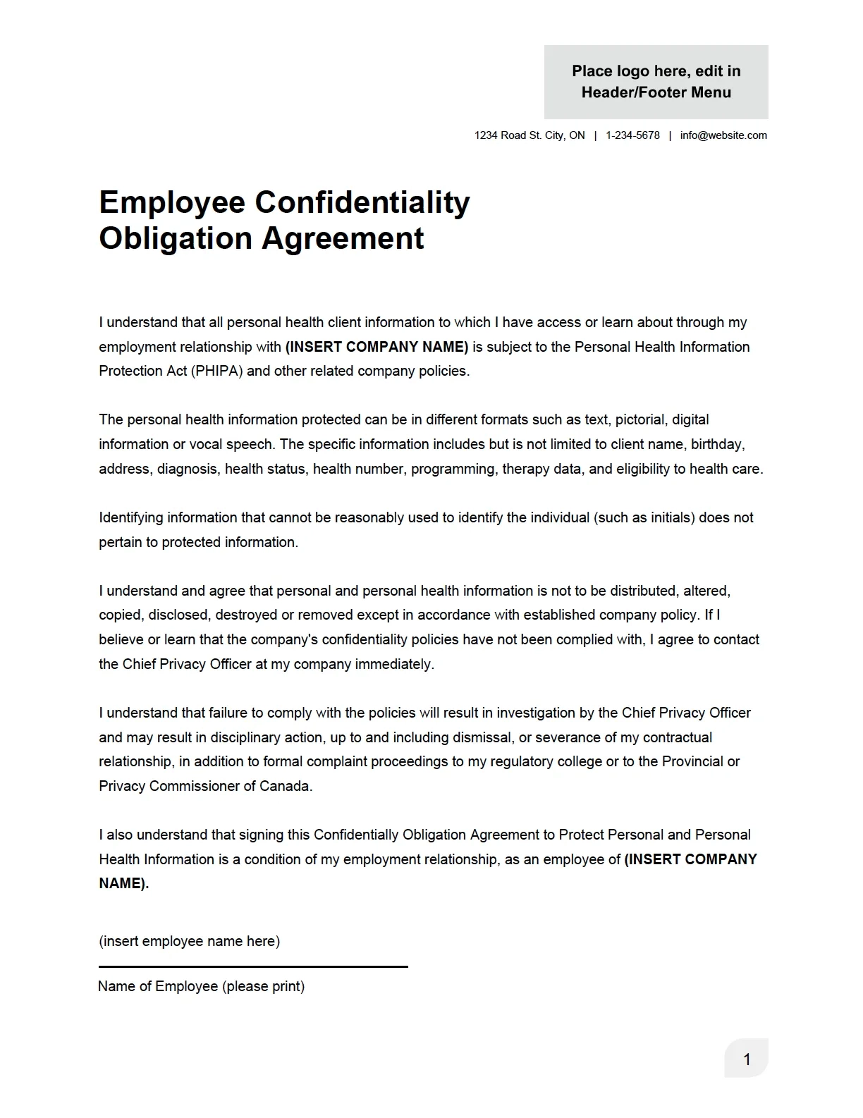 Confidentiality Agreement ABA Business Toolkit