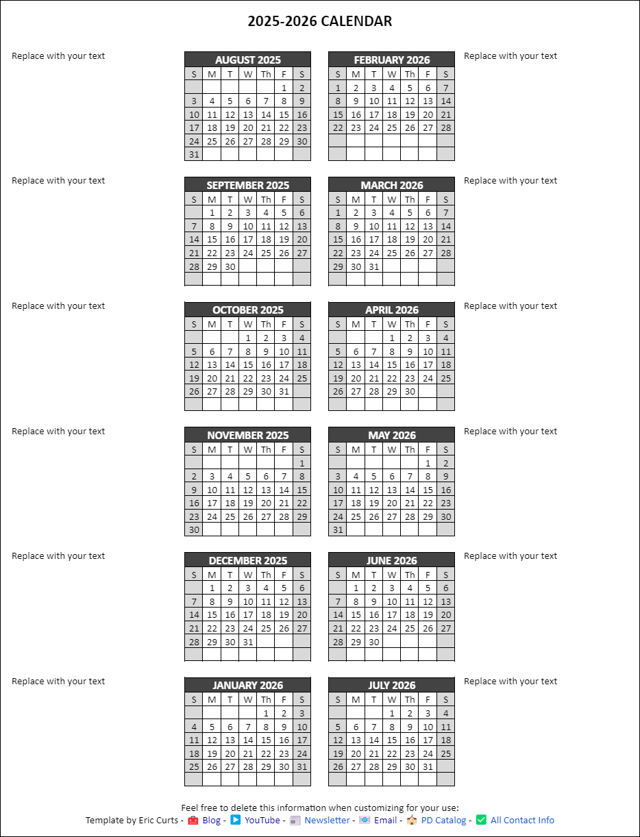 Printable Blank Calendar 2025 26