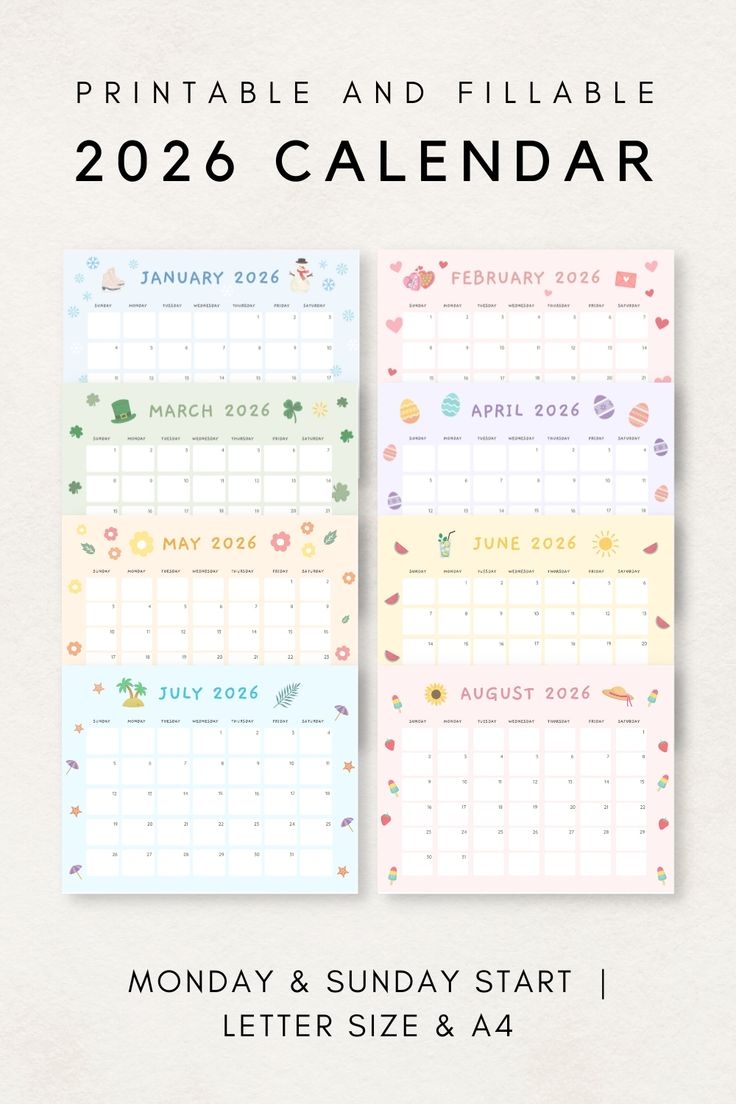 Cute 2026 Calendar Printable Monthly Calendar 2026 2026 Monthly 
