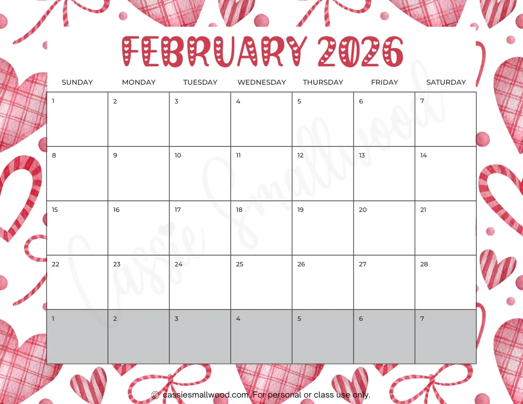 Printable Month Calendar 2026