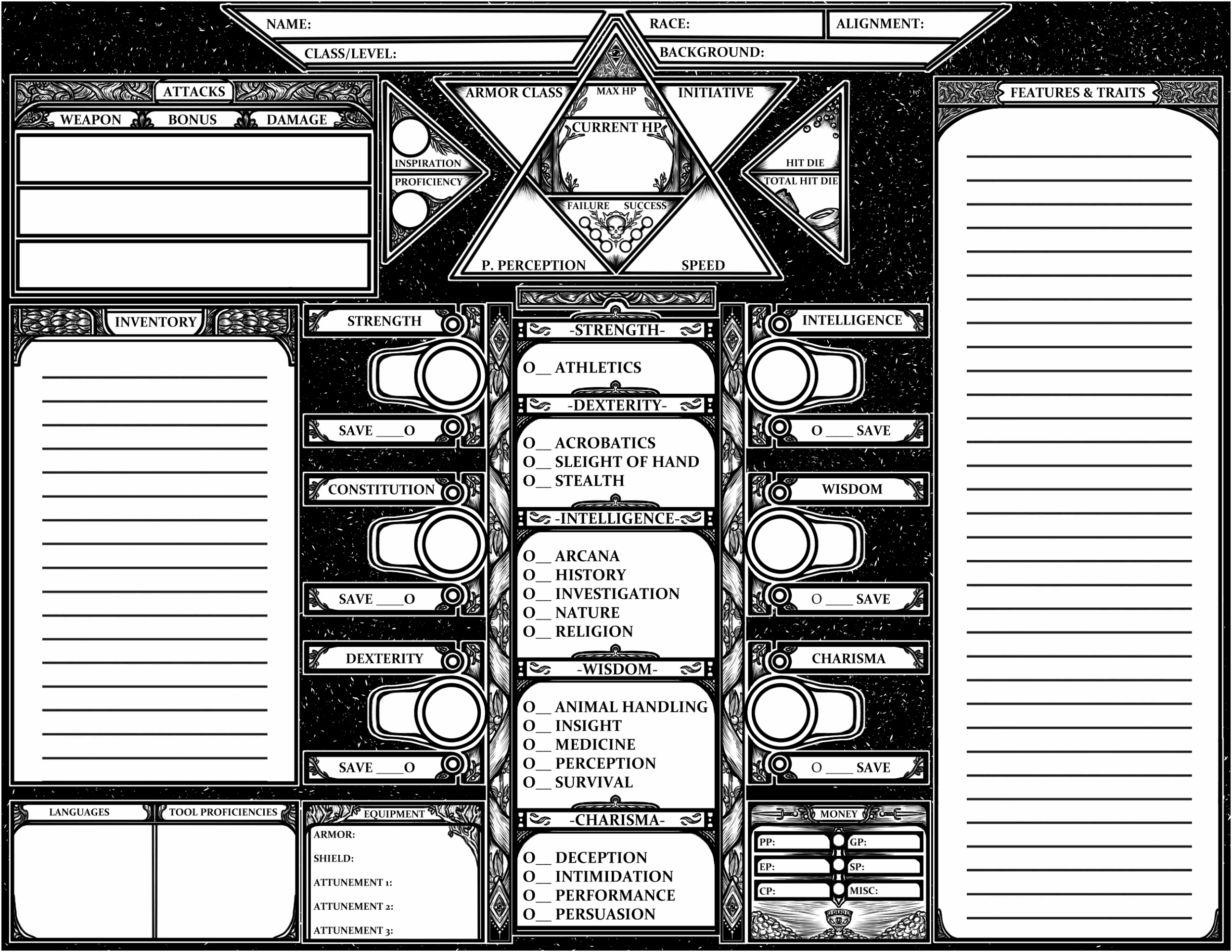 D amp D 5e Woodblock Print Styled Character Sheet By Laplace Atelier