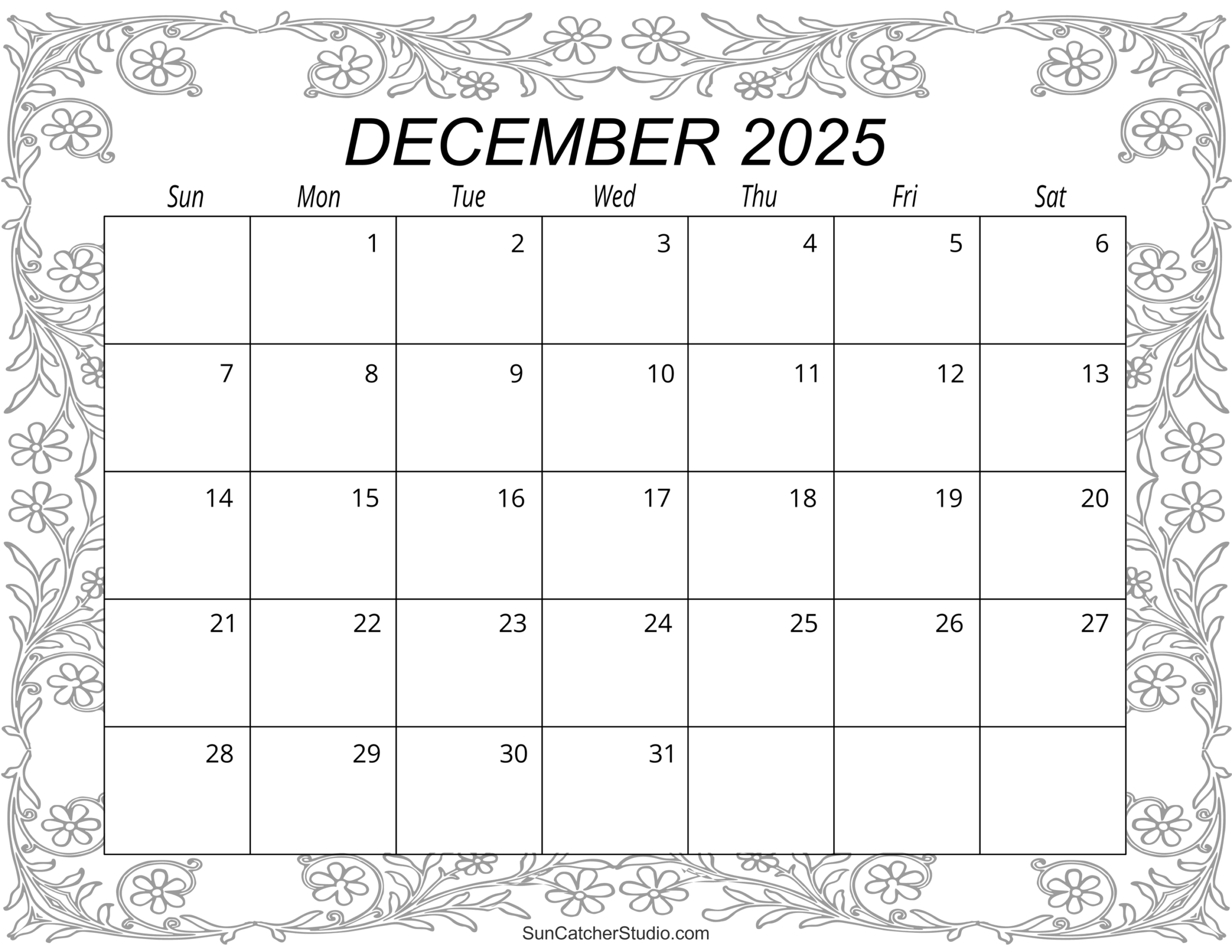Blank December Calendar 2025