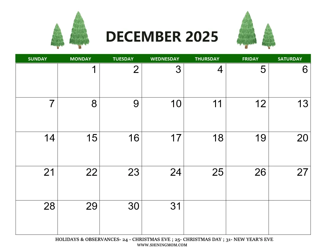 December 2025 Printable Blank Calendar