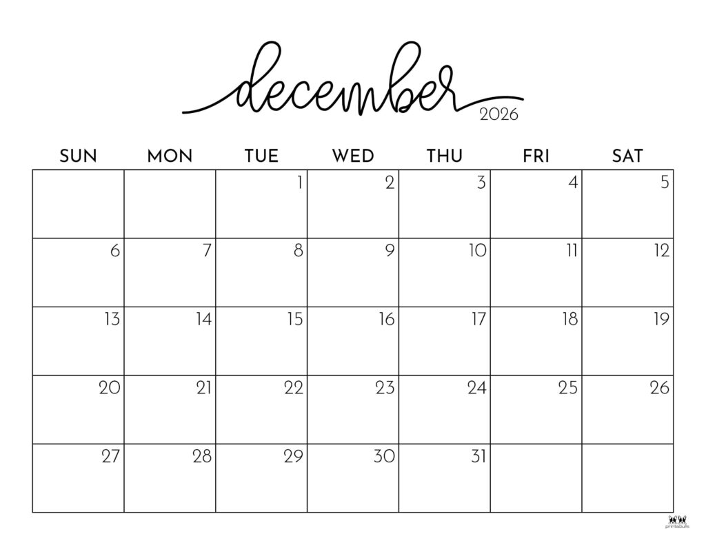 Calendar December 2026 Printable Free