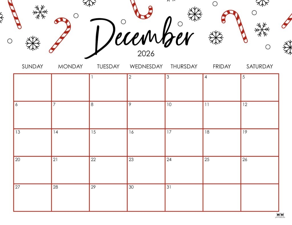 December Printable Calendar 2026