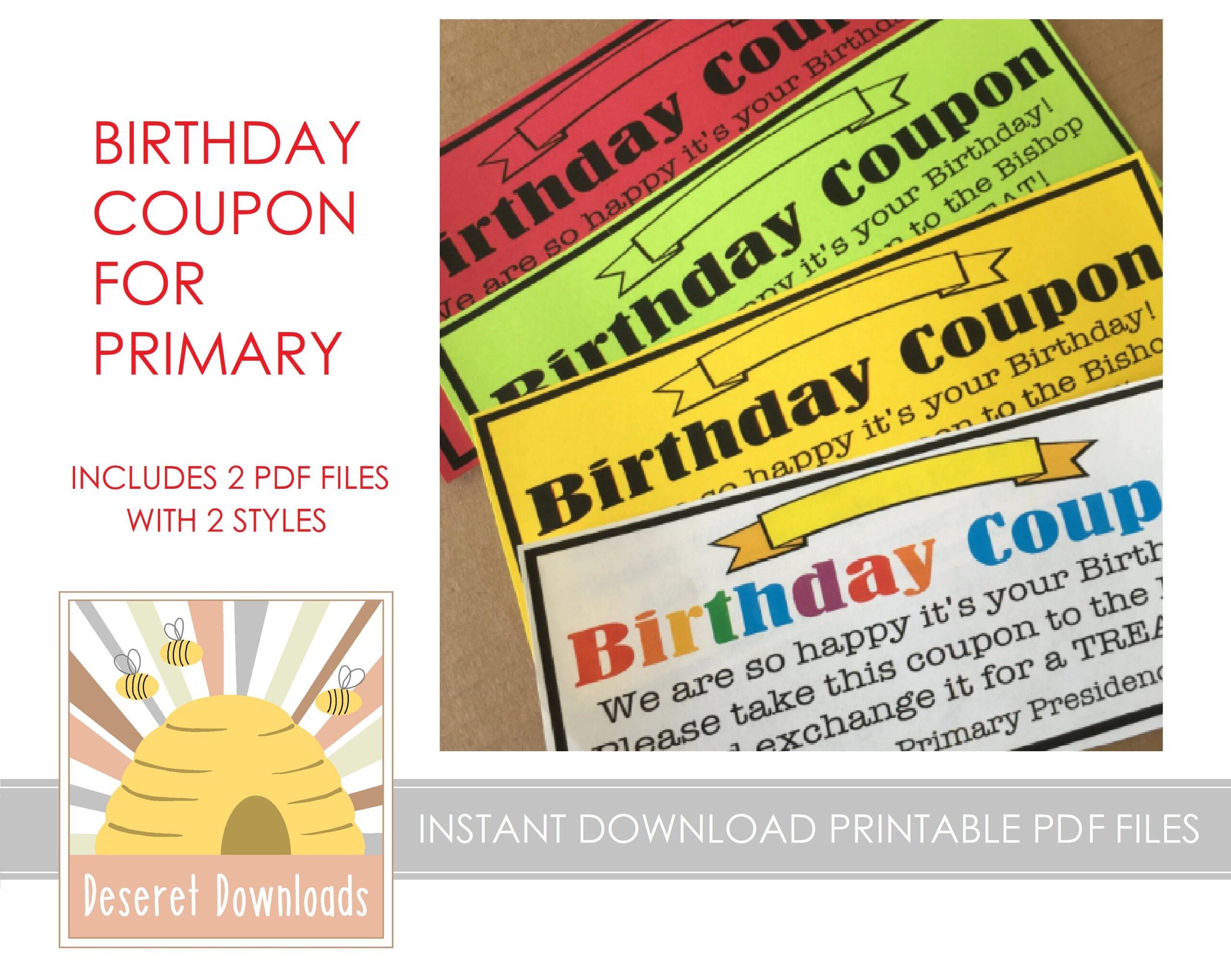 Digital Birthday Coupon Primary Sunday School Digital Download Pdf 