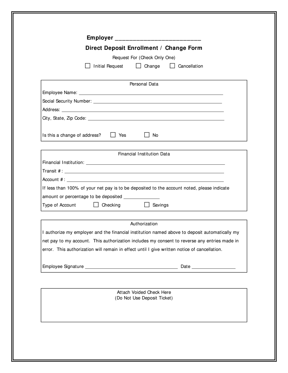 Free Printable Direct Deposit Form