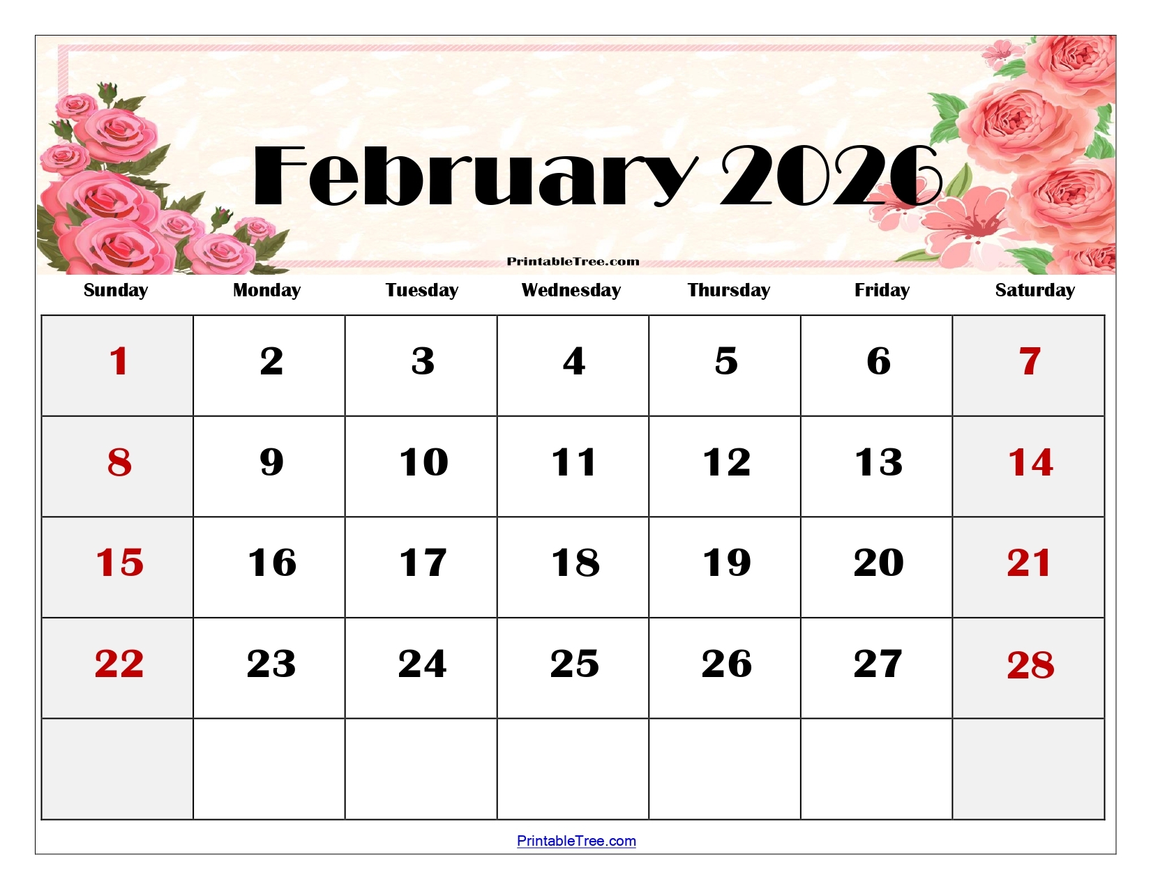 Feb 2026 Calendar Printable Free