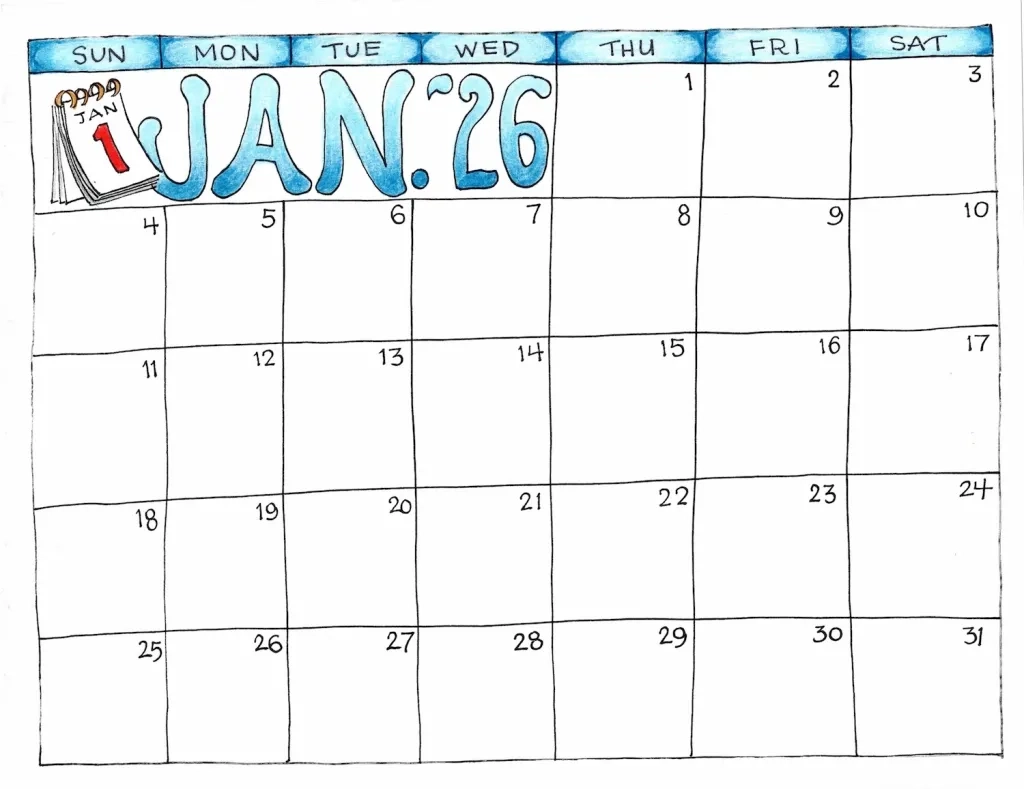 Blank Printable 2026 Calendar