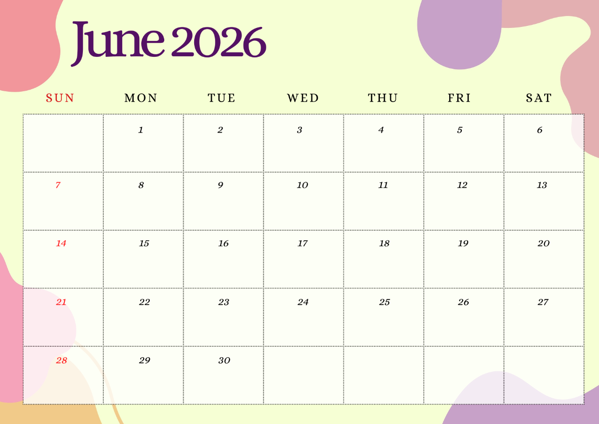 Blank June 2026 Calendar