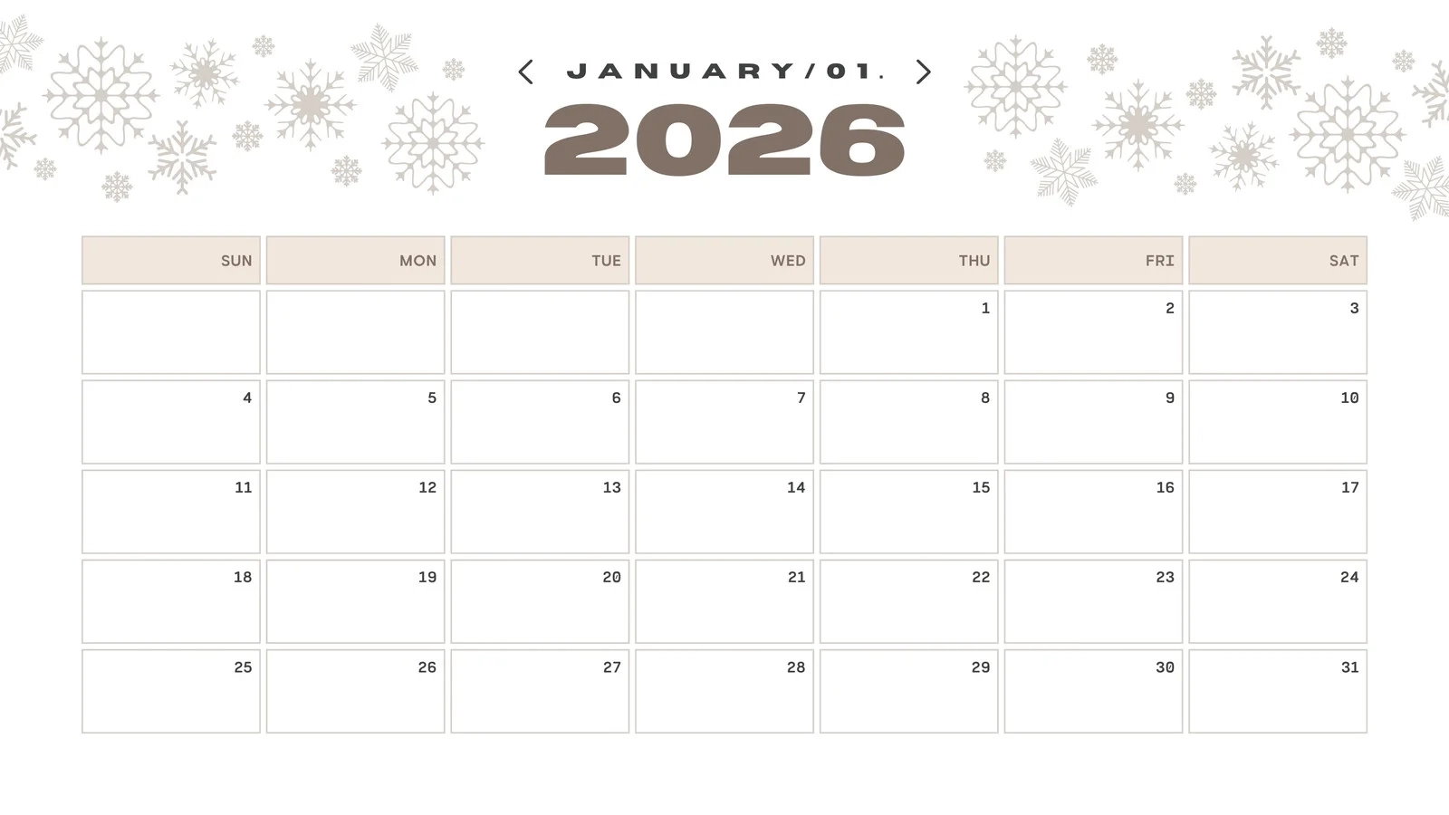 2026 Banner Calendar Printable
