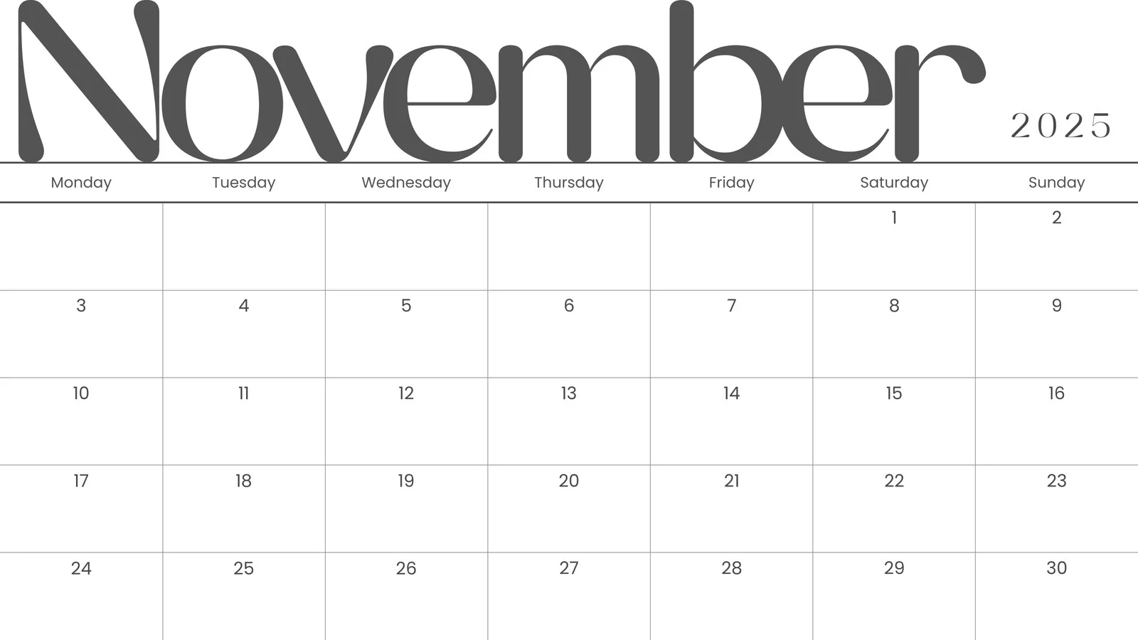 Blank Calendar For November 2025
