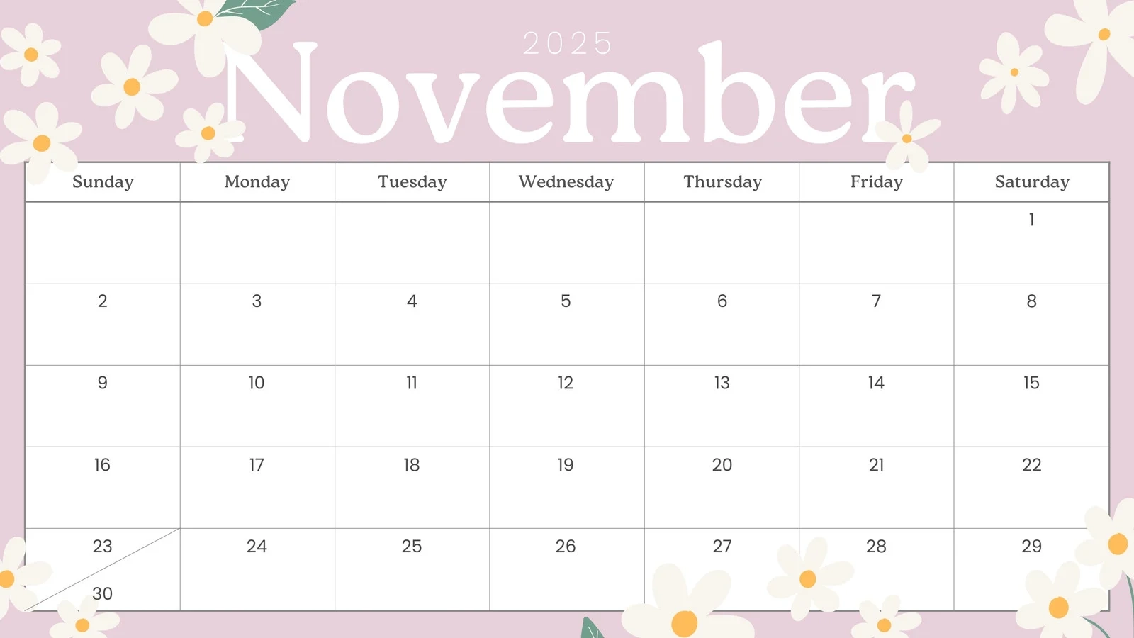 November 2025 Calendar Blank Printable Free