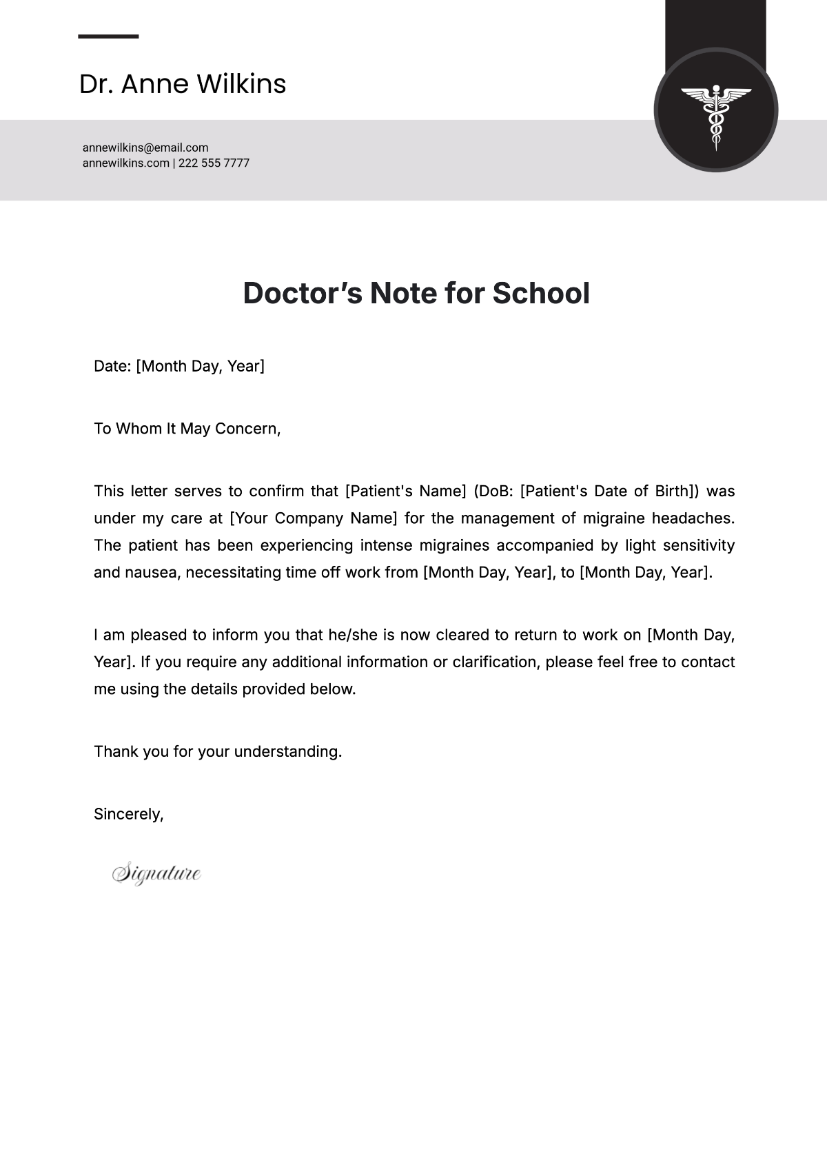 Printable Dr Note