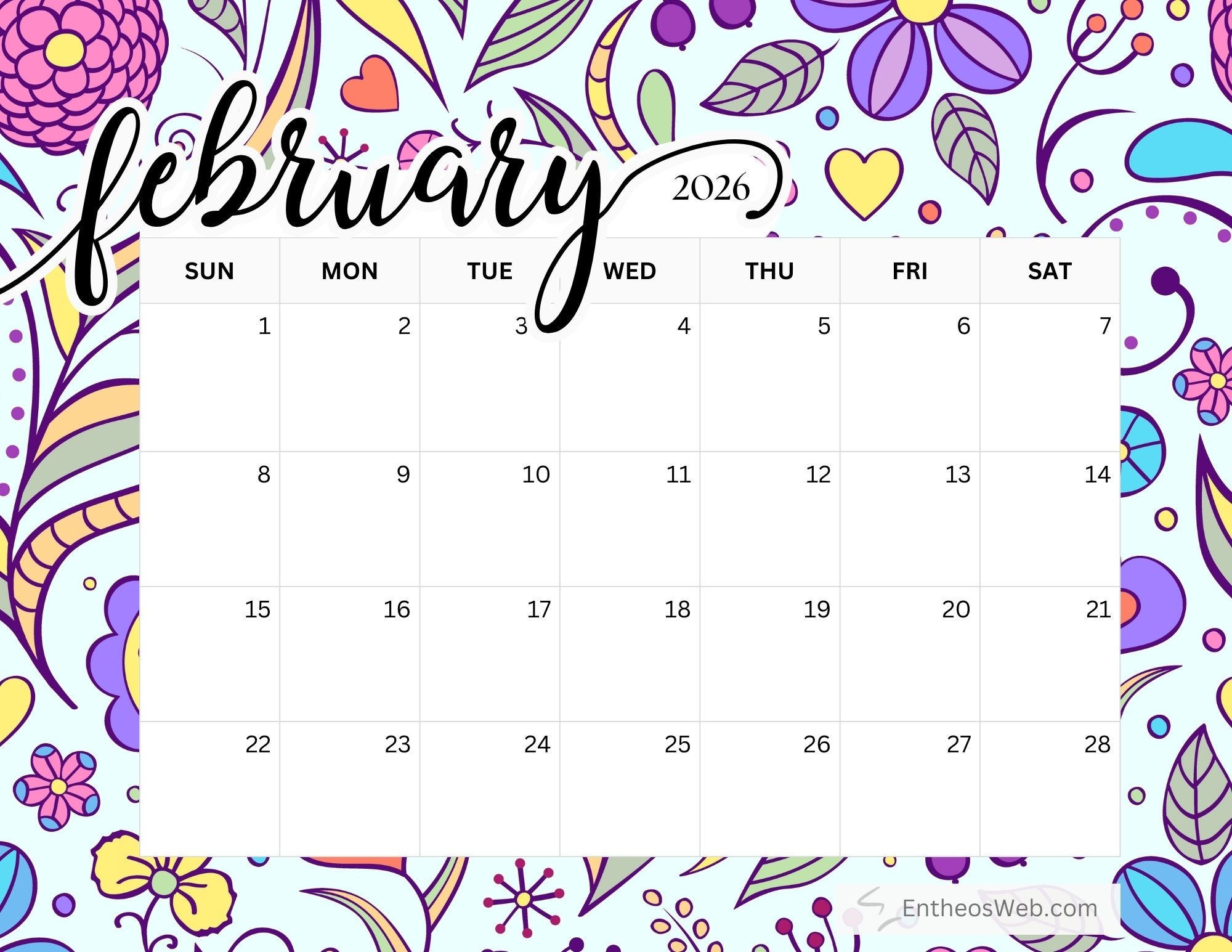 Free February 2026 Printable Calendars EntheosWeb
