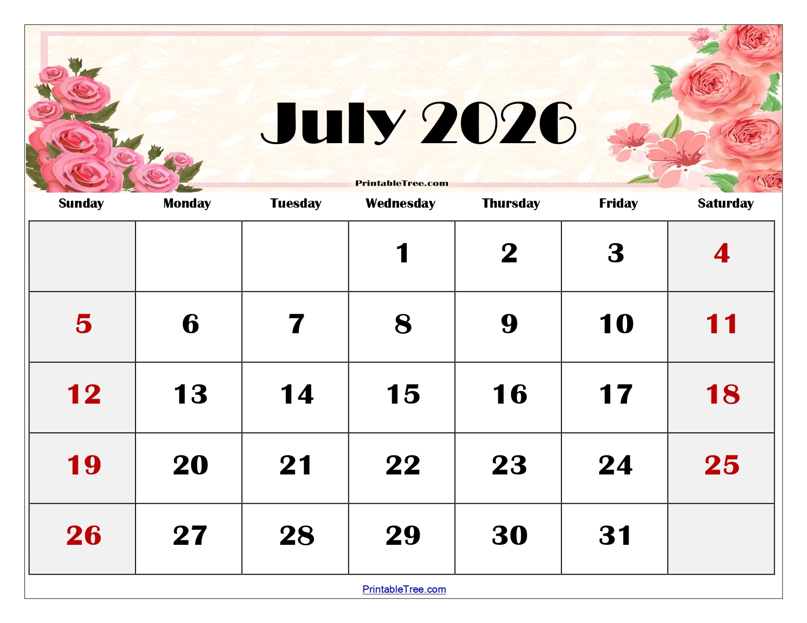 July 2026 Calendar With Holidays Printable