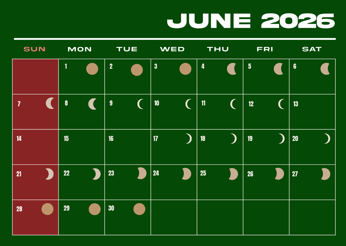 2026 Calendar With Moon Phases Printable