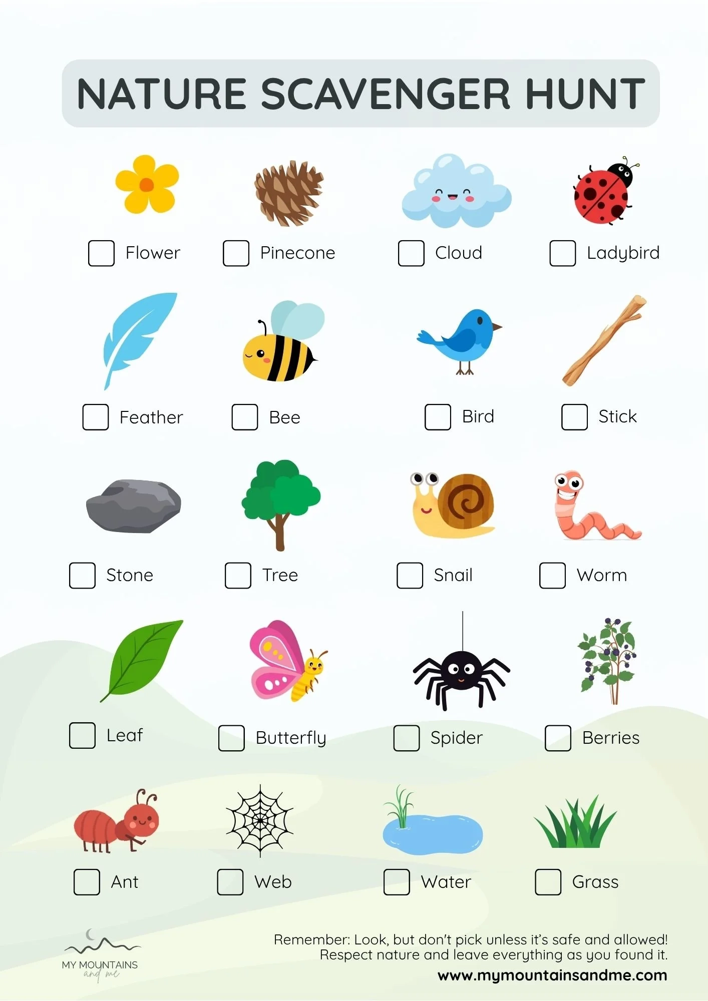 Free Nature Scavenger Hunt Printable For Kids UK My Mountains 