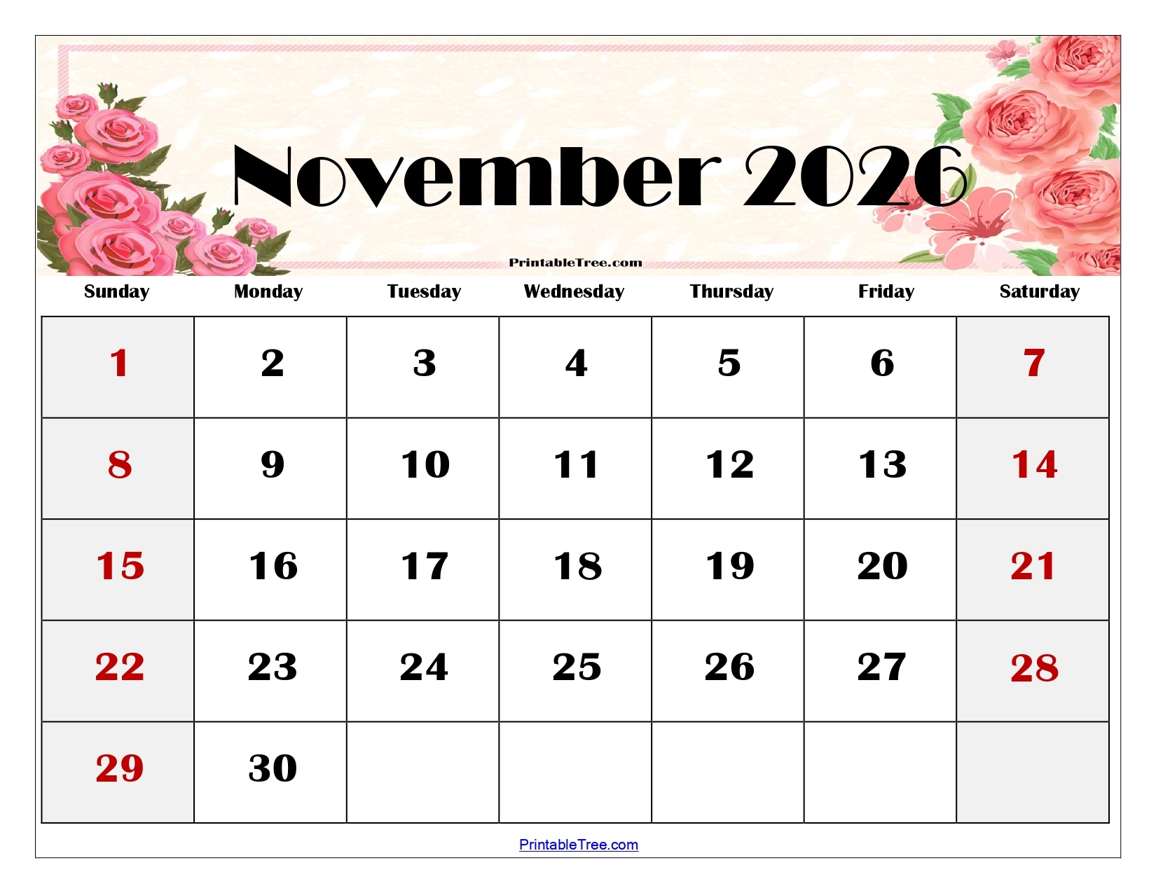 November 2026 Calendar Printable Free