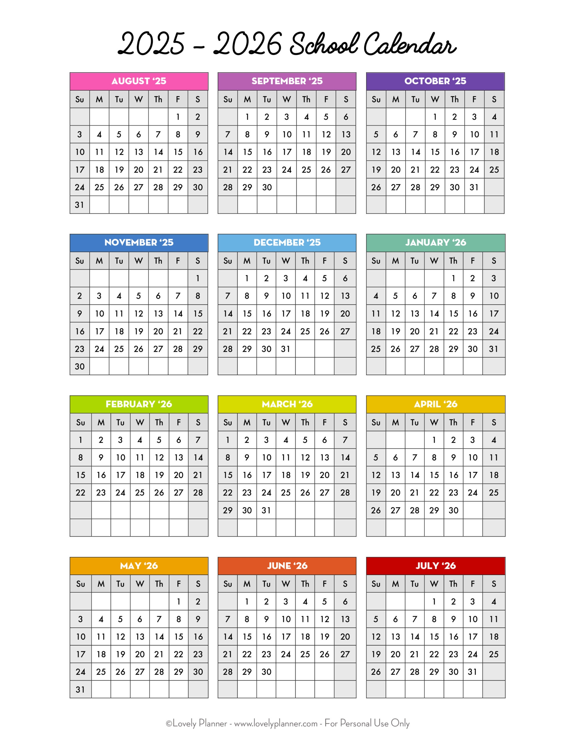 2025 And 2026 Free Printable Calendar