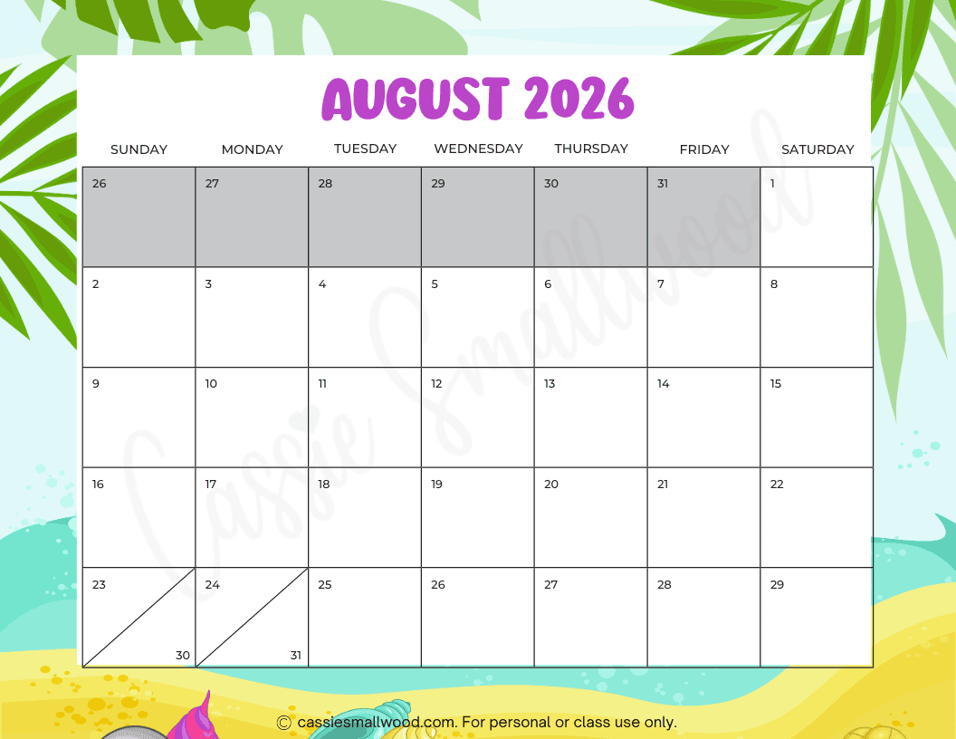 Printable Calendar 2026 August