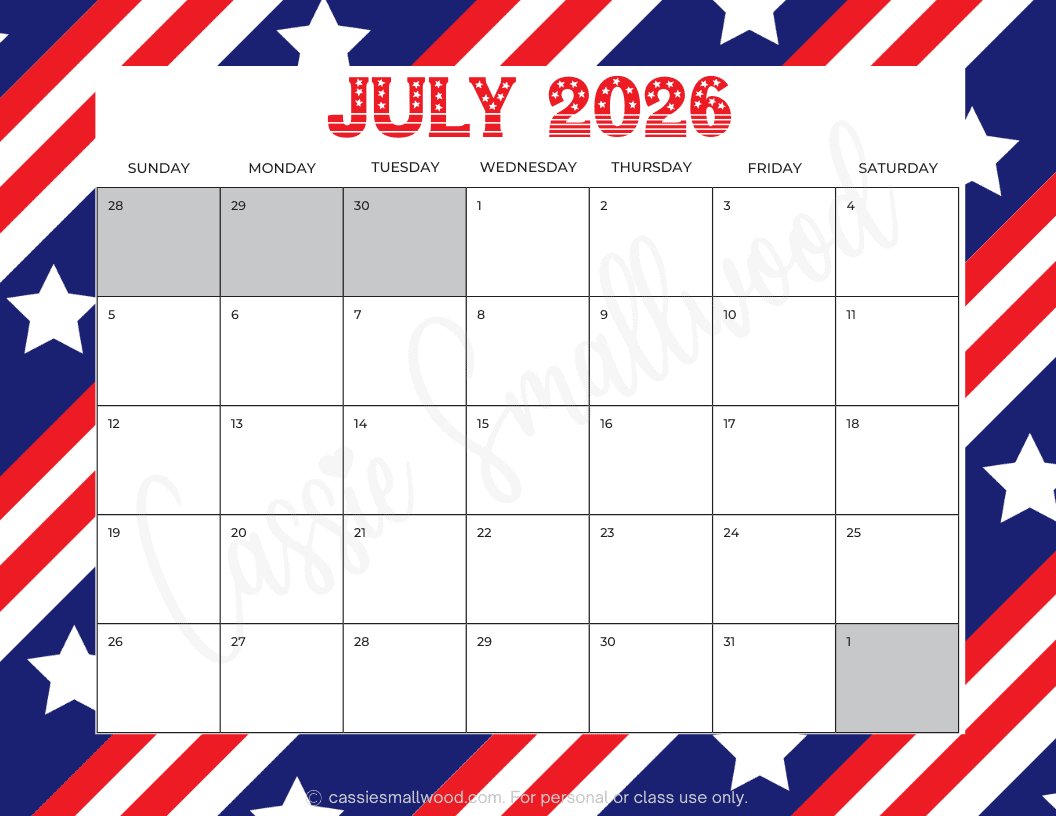 July 2026 Calendar Printable