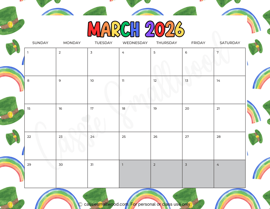 2026 March Calendar Printable
