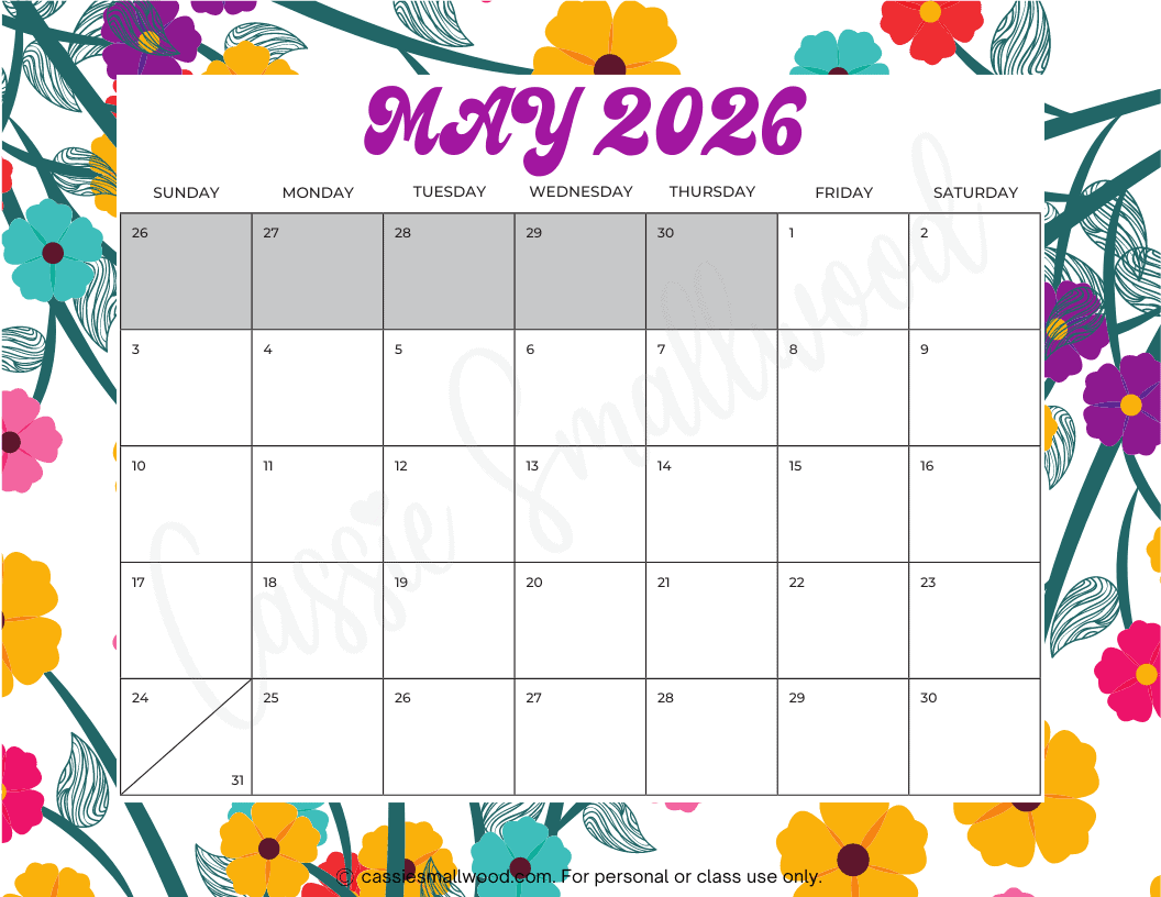 May Calendar Printable 2026