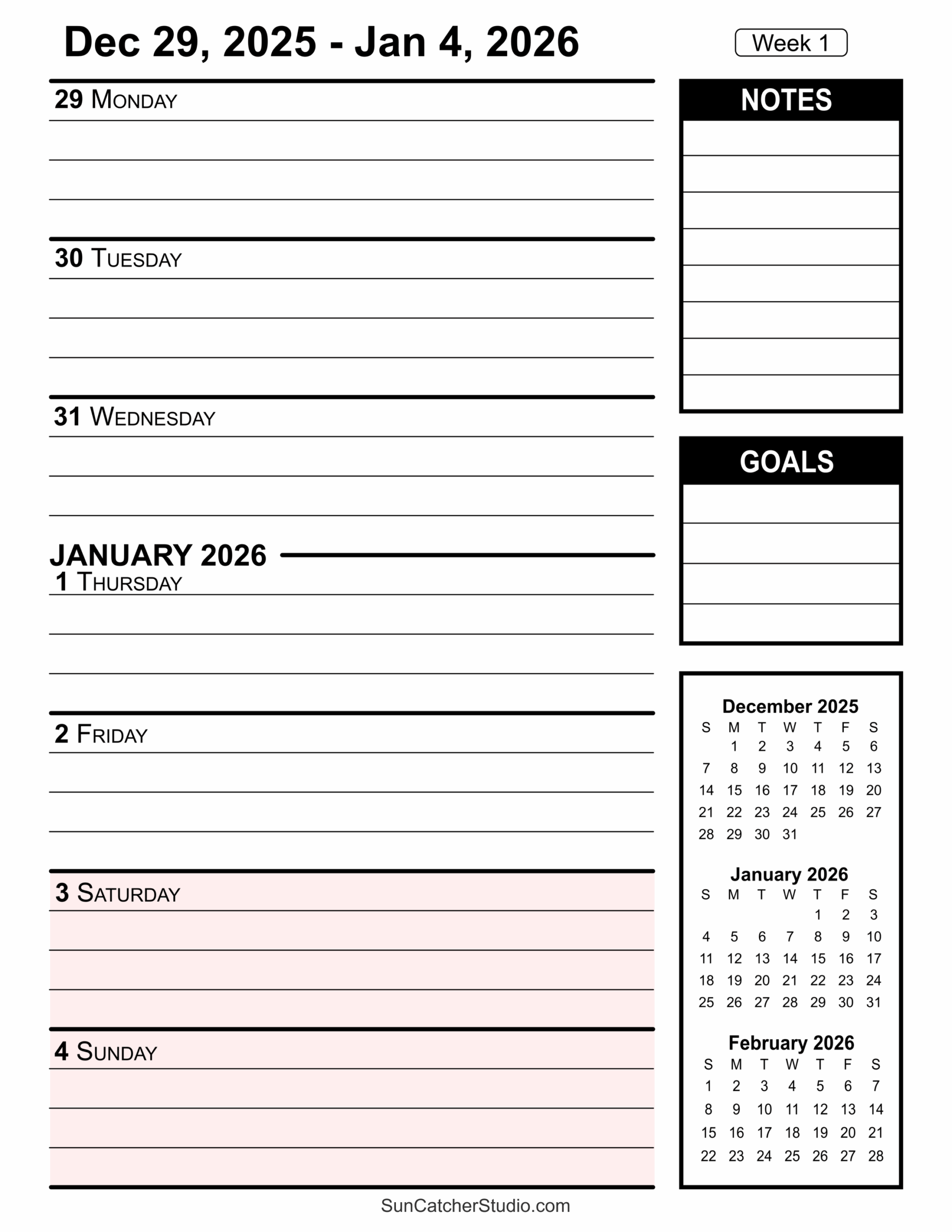 Free Printable Weekly Calendar 2026