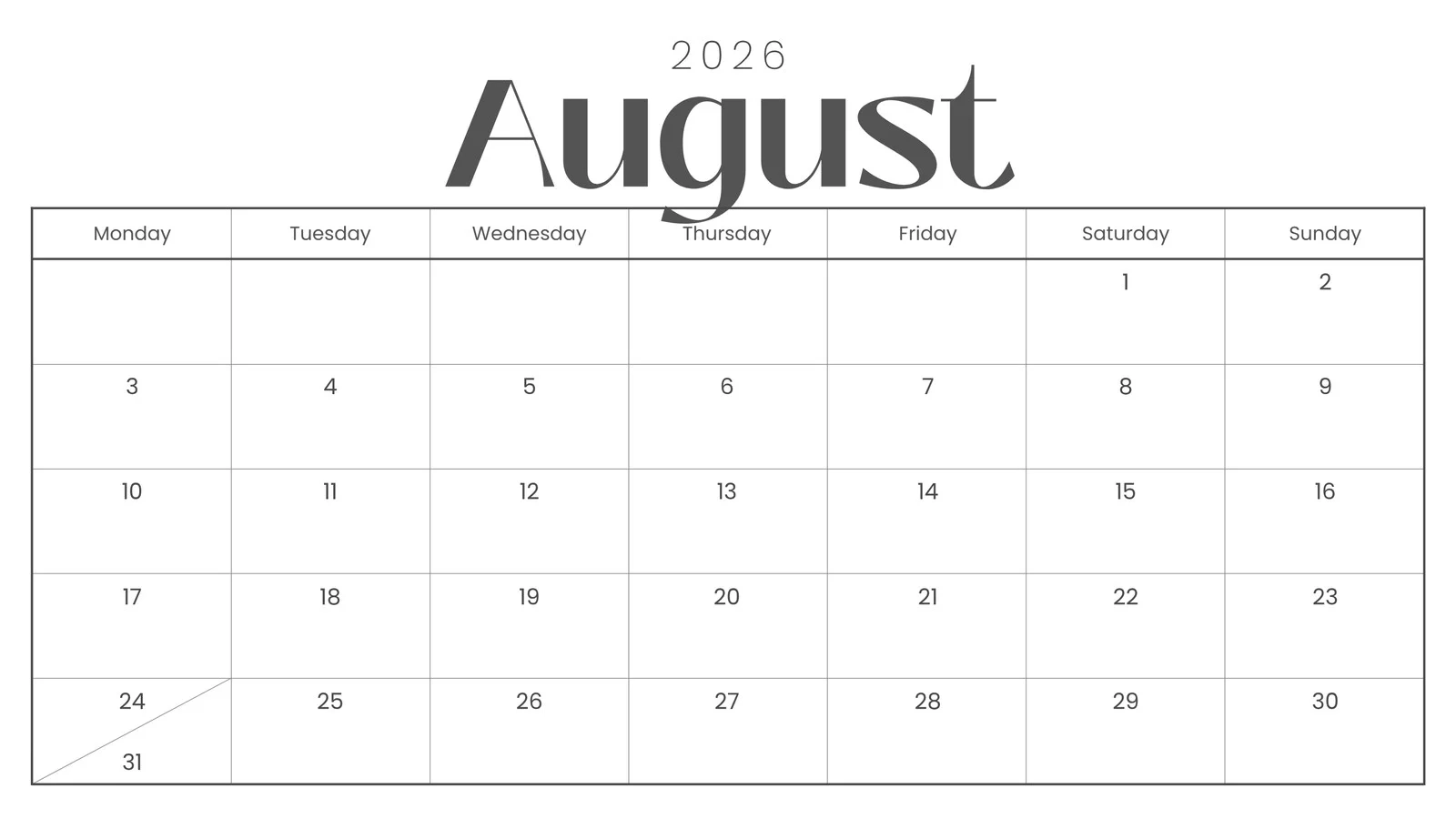 Free Printable August 2026 Calendar Templates Canva
