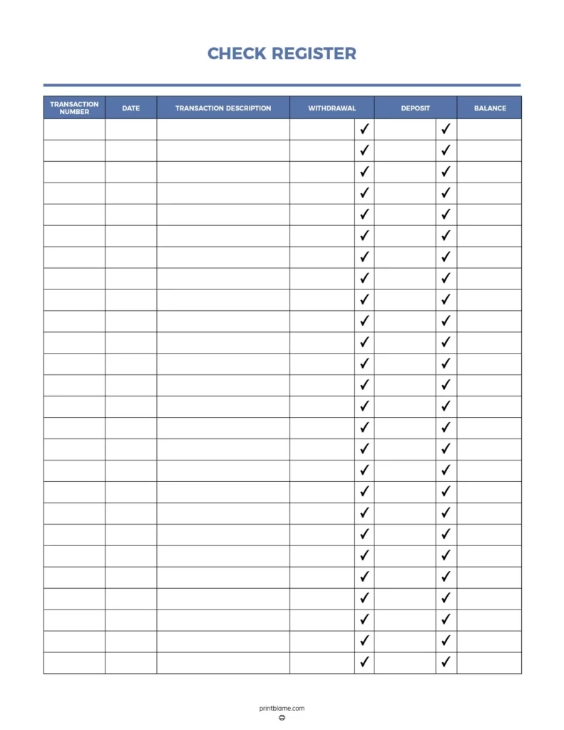 Free Printable Check Register