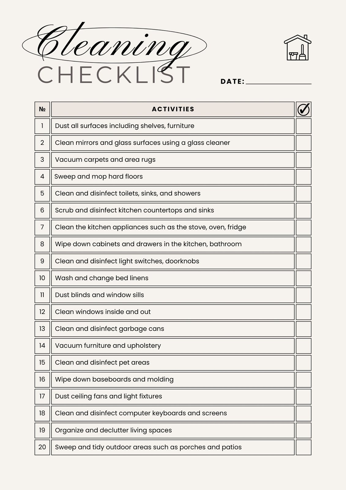 House Cleaning Checklist Printable