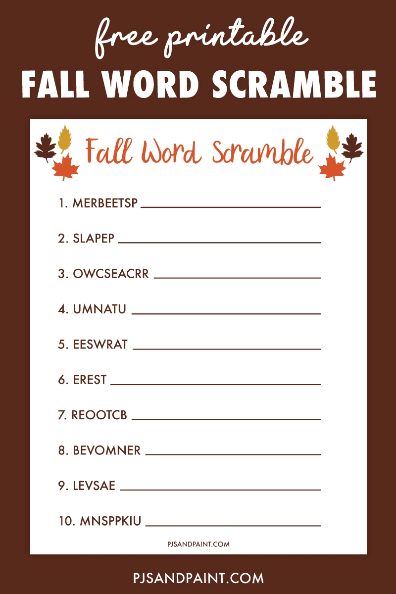 Word Scramble Free Printable