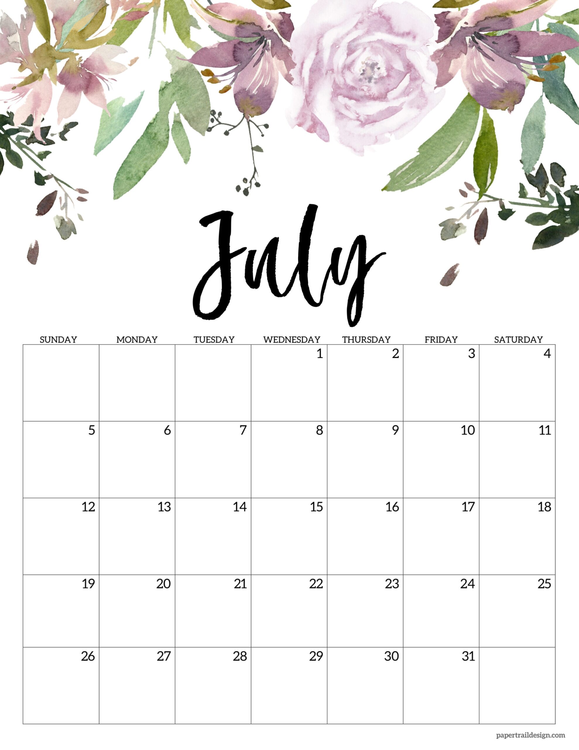 July Blank Calendar 2026