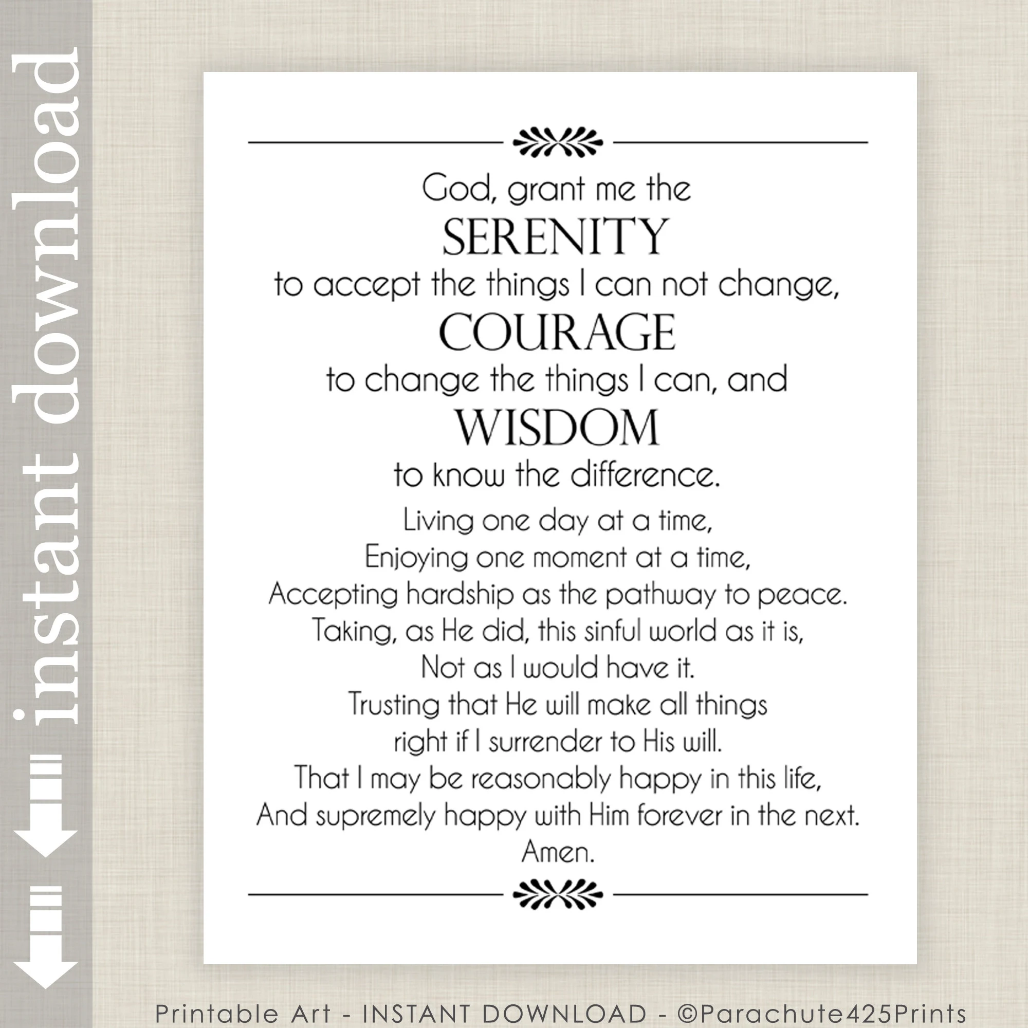 Full Serenity Prayer Printable Wall Art Inspirational Quote For 