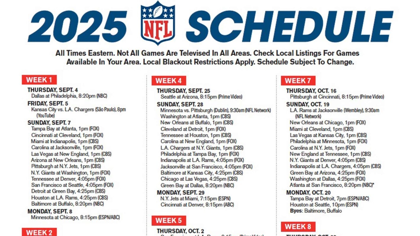 Week 8 Nfl Schedule Printable