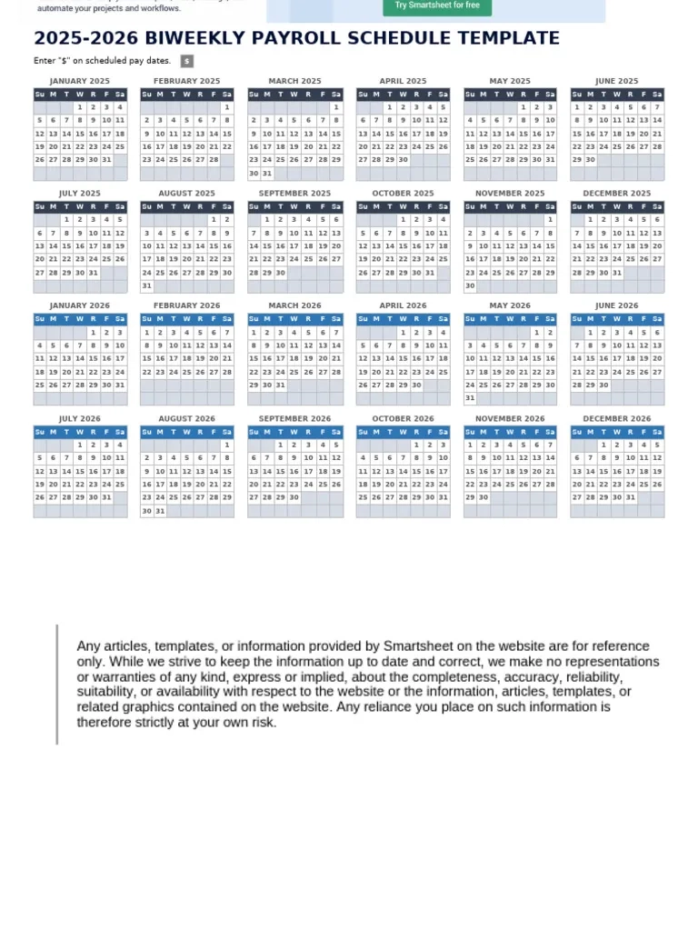 2026 Payroll Calendar Biweekly Printable