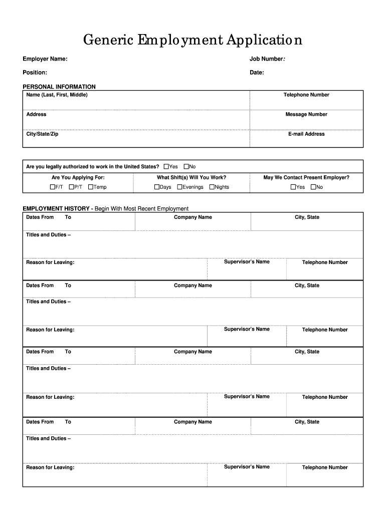 Printable Job Application Free