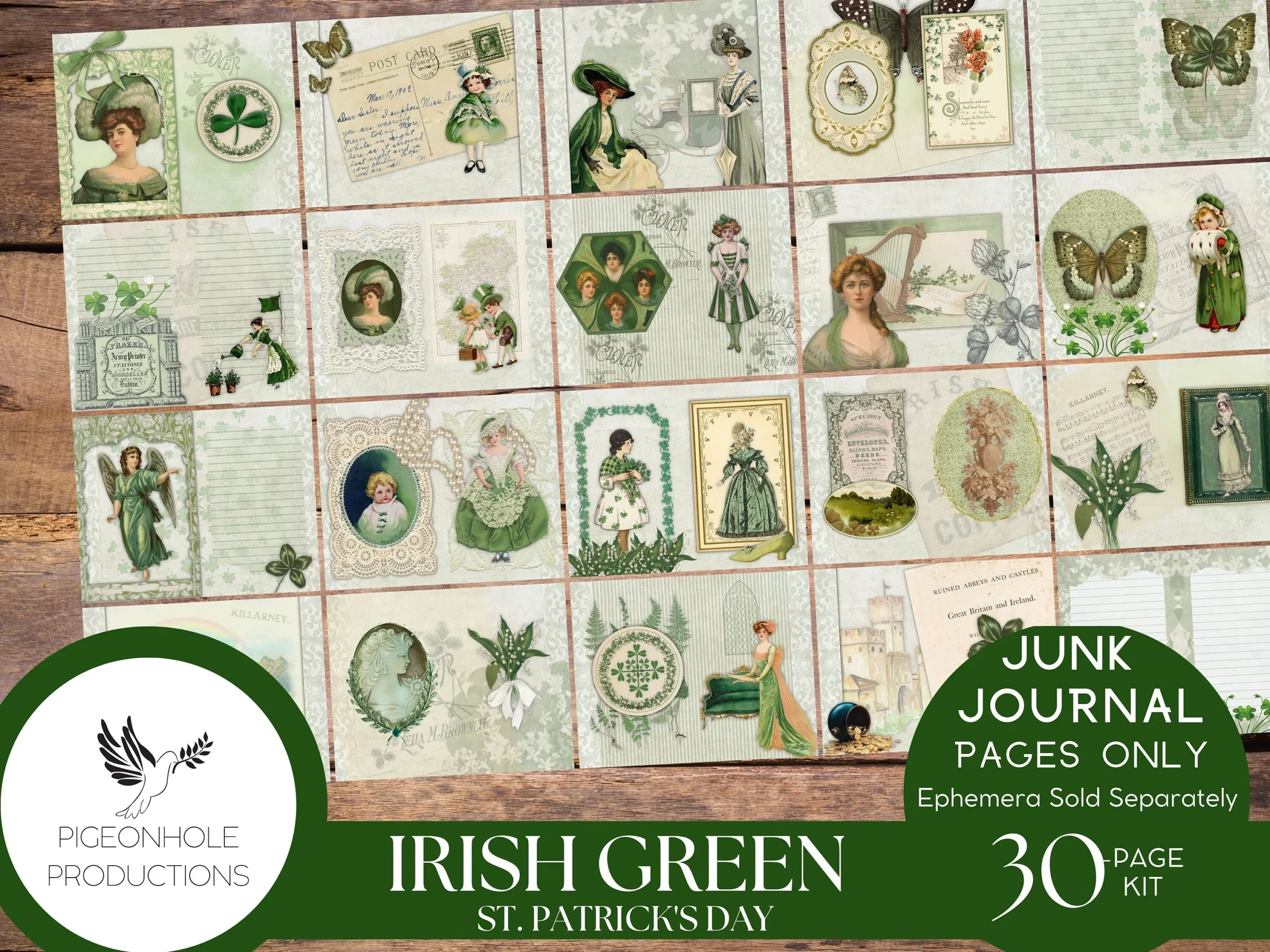 Irish Green St Patrick s Day Junk Journal Pages PRINTABLE 30 Page 