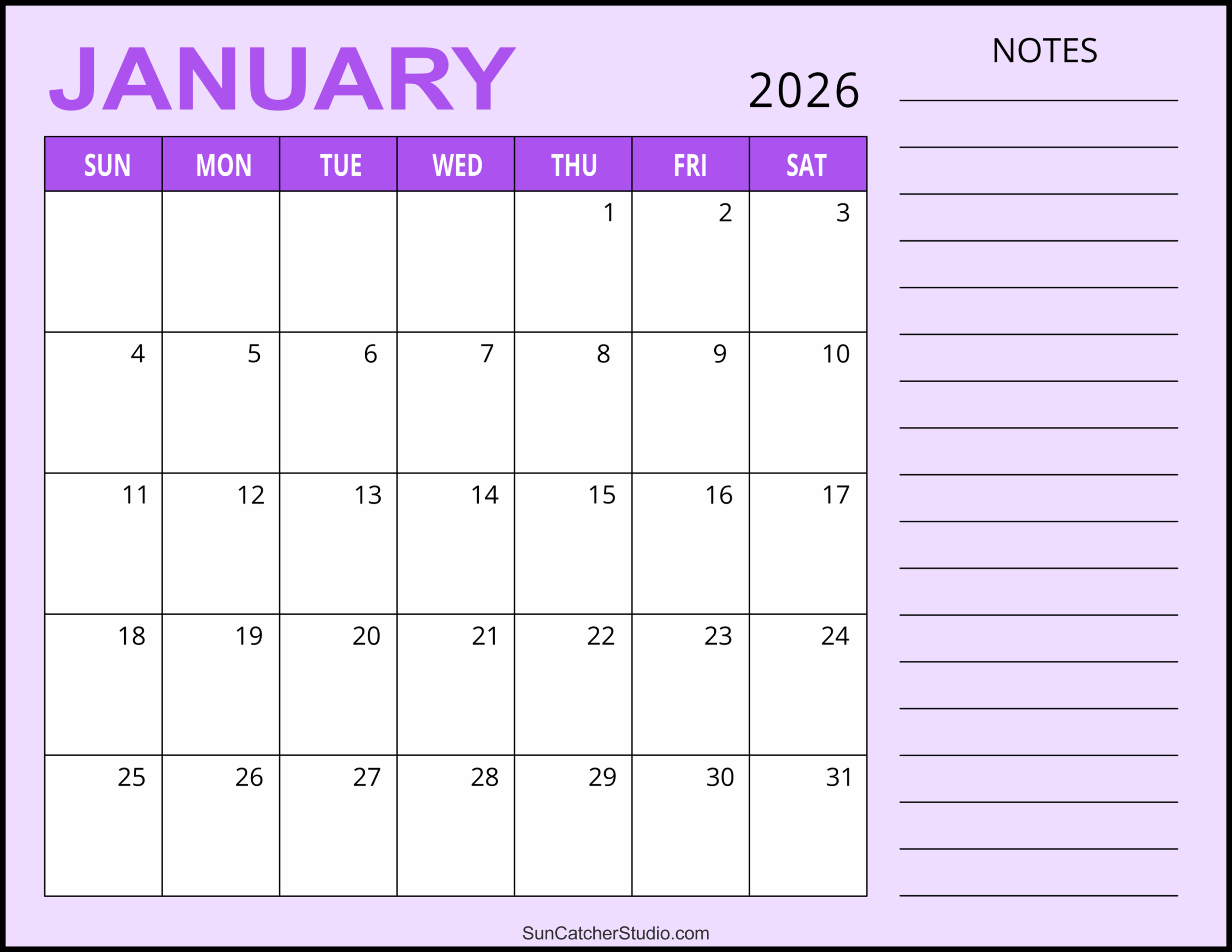 Free Printable Monthly Calendar 2026 With Holidays