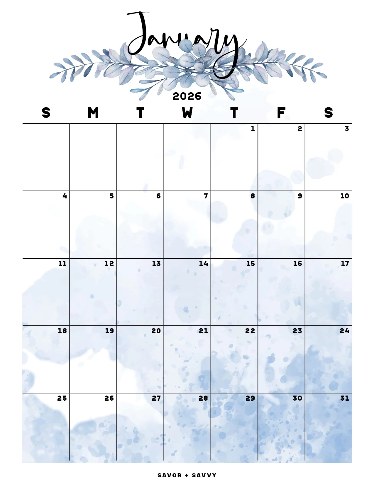 January 2026 Calendar Printable Vertical