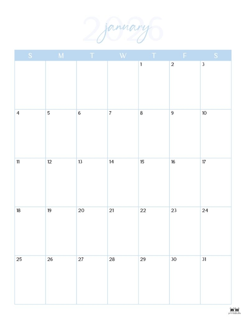 Printable Blank January 2026 Calendar