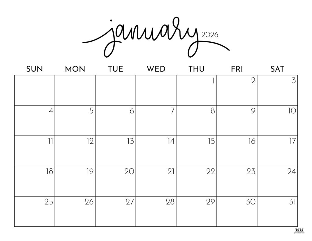 January 2026 Calendars 123 FREE Printables Printabulls