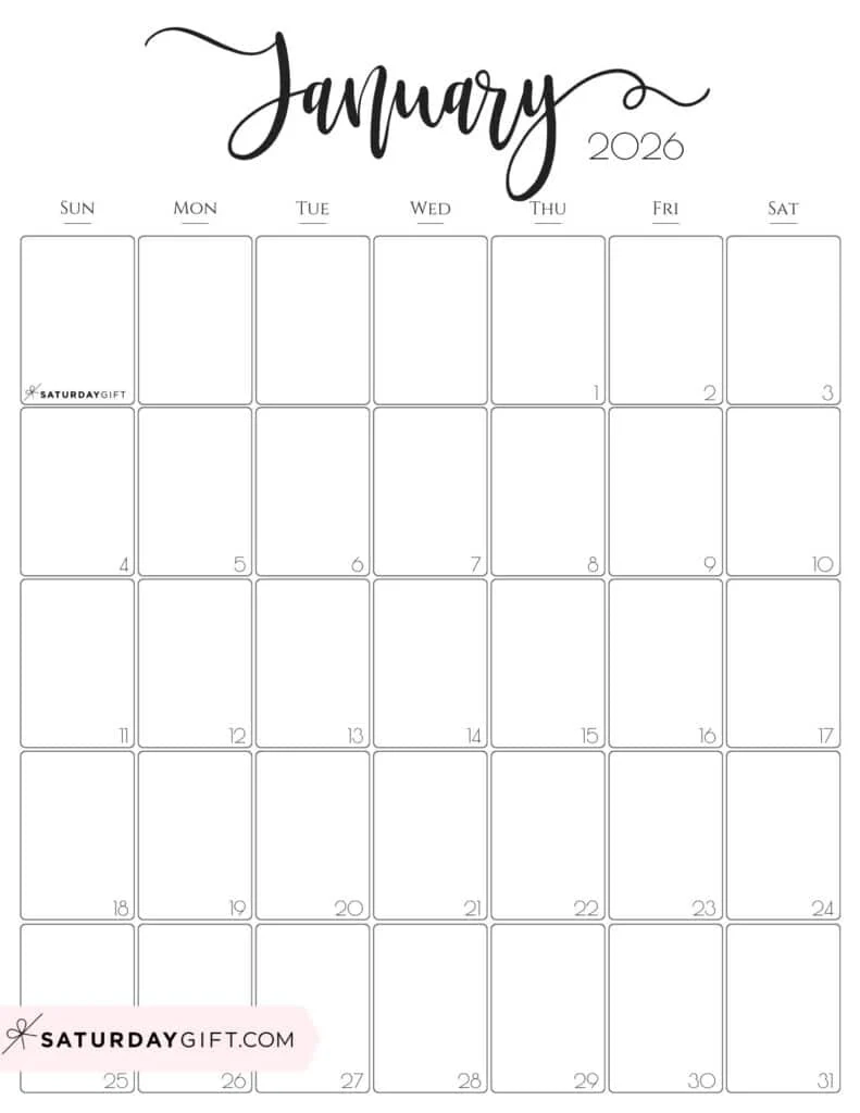 Monthly Calendar 2026 Printable Pdf