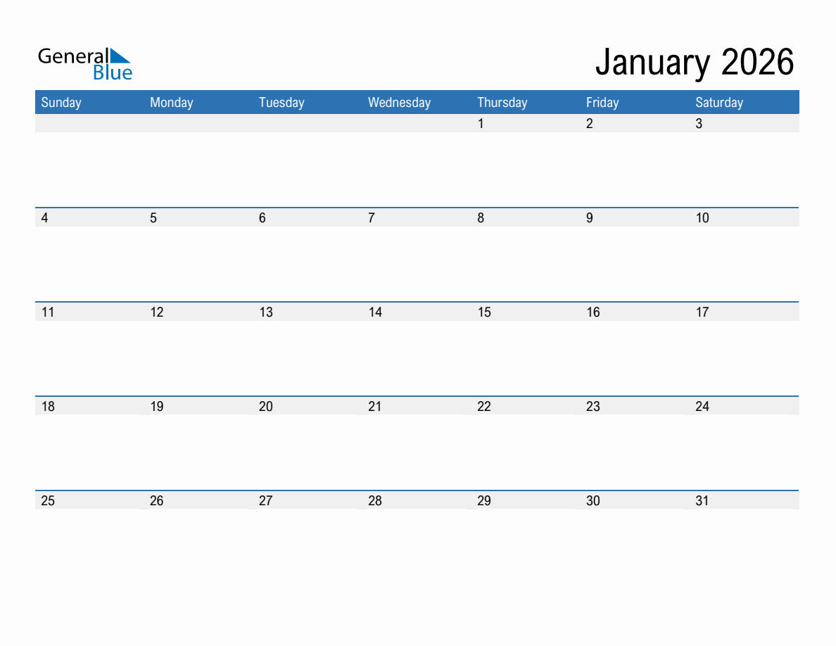 General Blue 2026 Calendar Printable