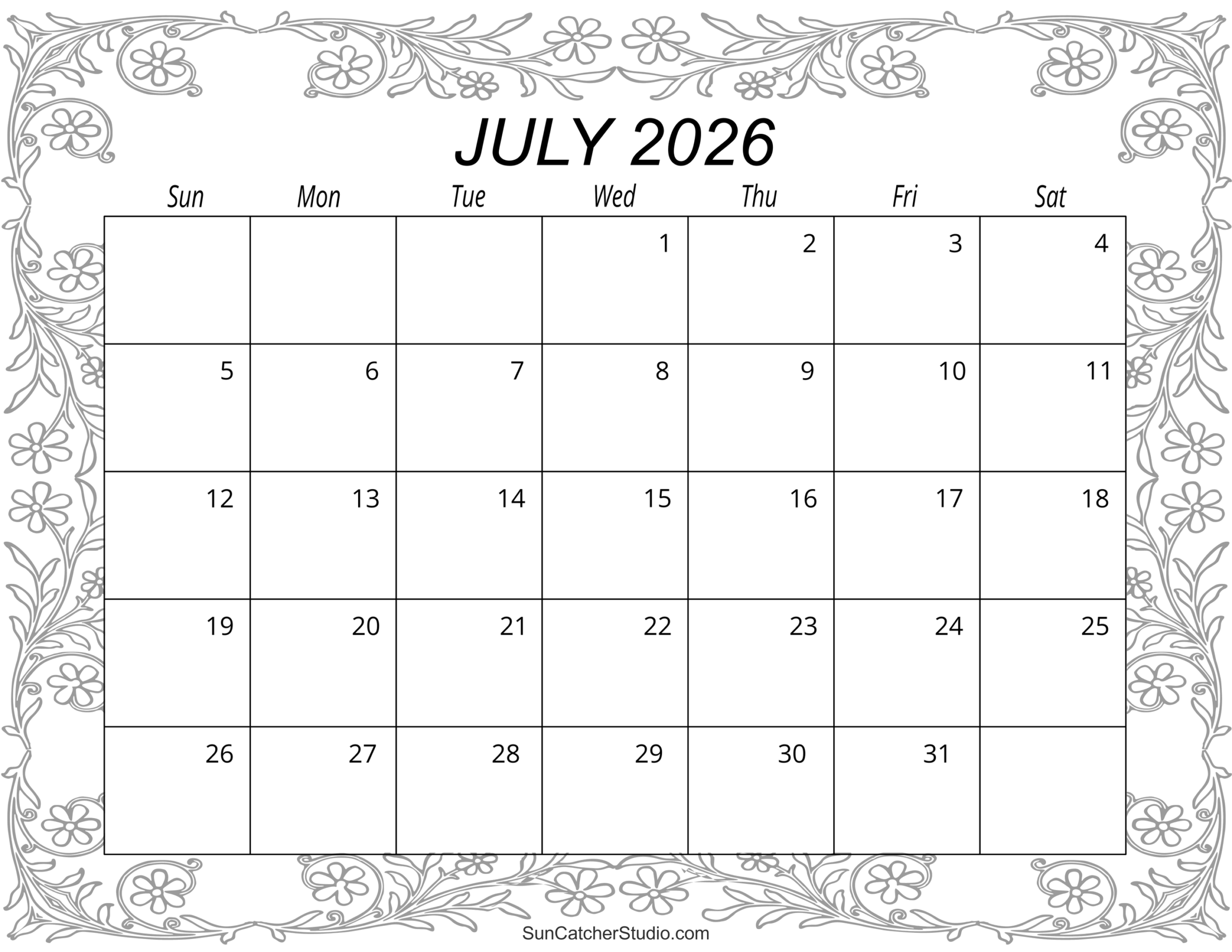 July 2026 Printable Calendar