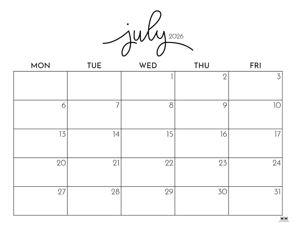 July Calendar 2026 Printable