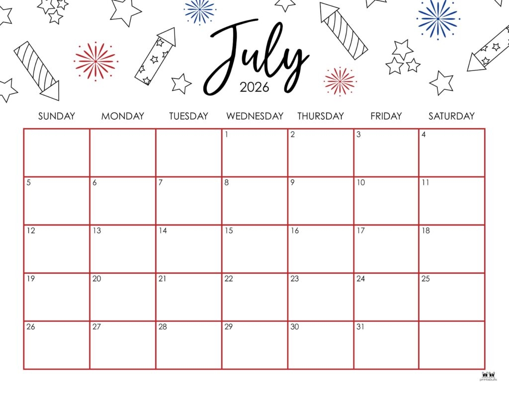 Printable Calendar For July 2026